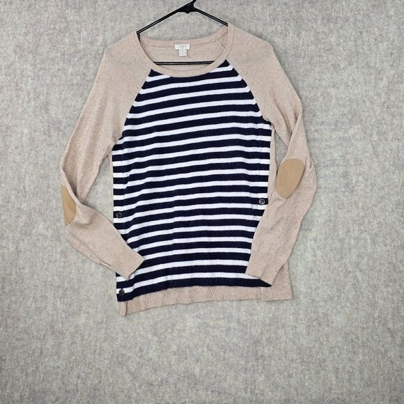 J.Crew Womens Beige & Navy Striped Sweater With Button Details Size S - Picture 1 of 9